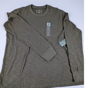 Mutual Weave Mens XL Long Sleeve Pocket Tee Olive Green Slub Knit Cotton Blend